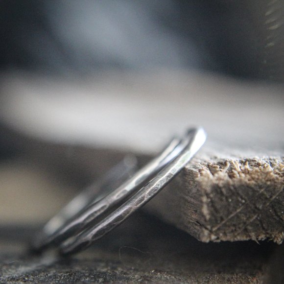 Sterling Silver Hammered Hoop Earrings, Artisan Made, Medium Hoops, Rustic - Picture 7 of 7